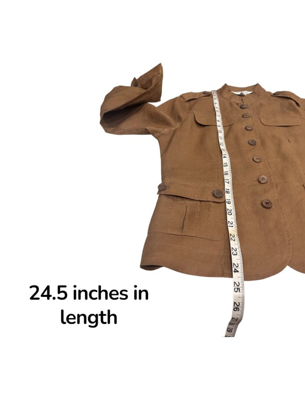 Alison Taylor 100% Linen Military Jacket Womens Size 10 Brown Button Front Safar - Picture 8 of 10